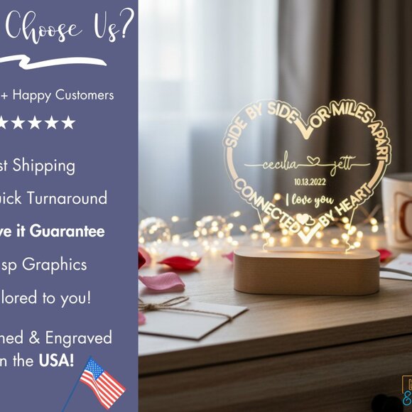 Long Distance Custom Light • Personalized Valentine’s Gift • Couples Gift - Picture 4 of 8